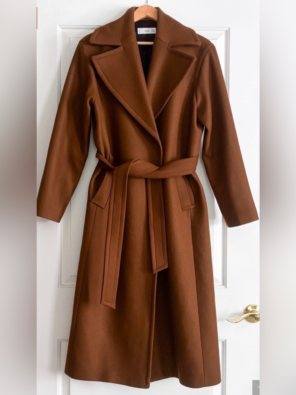 Mango Wool Blend Belted Coat - Brown